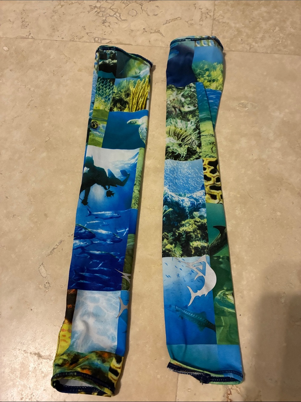 Reel Legends Kids Swim Arm Sleeves in Blue and Green Ocean Print